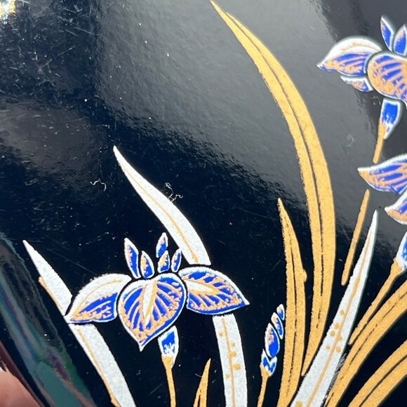 Trinket Box Vintage Yamanaka Heart Shaped Box Black Plastic Floral - Picture 4 of 12